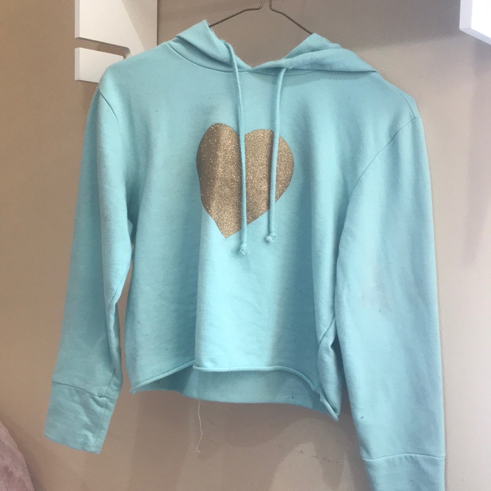 cropped blue and gold hoodie